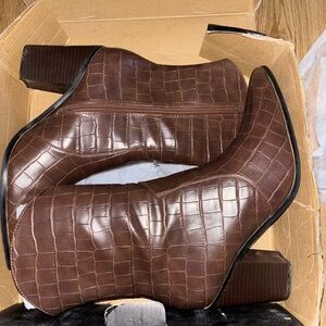 Fashion Nova Brown Crocodile Ankle Boots